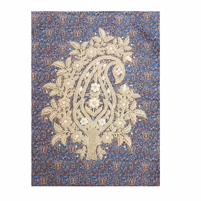 پارچه ی قاب ترمه ملیله دوزی آماده ی قاب گرفتن کد 03 - ترمه ی ابریشمی اعلا اندازه ی 59 در 46