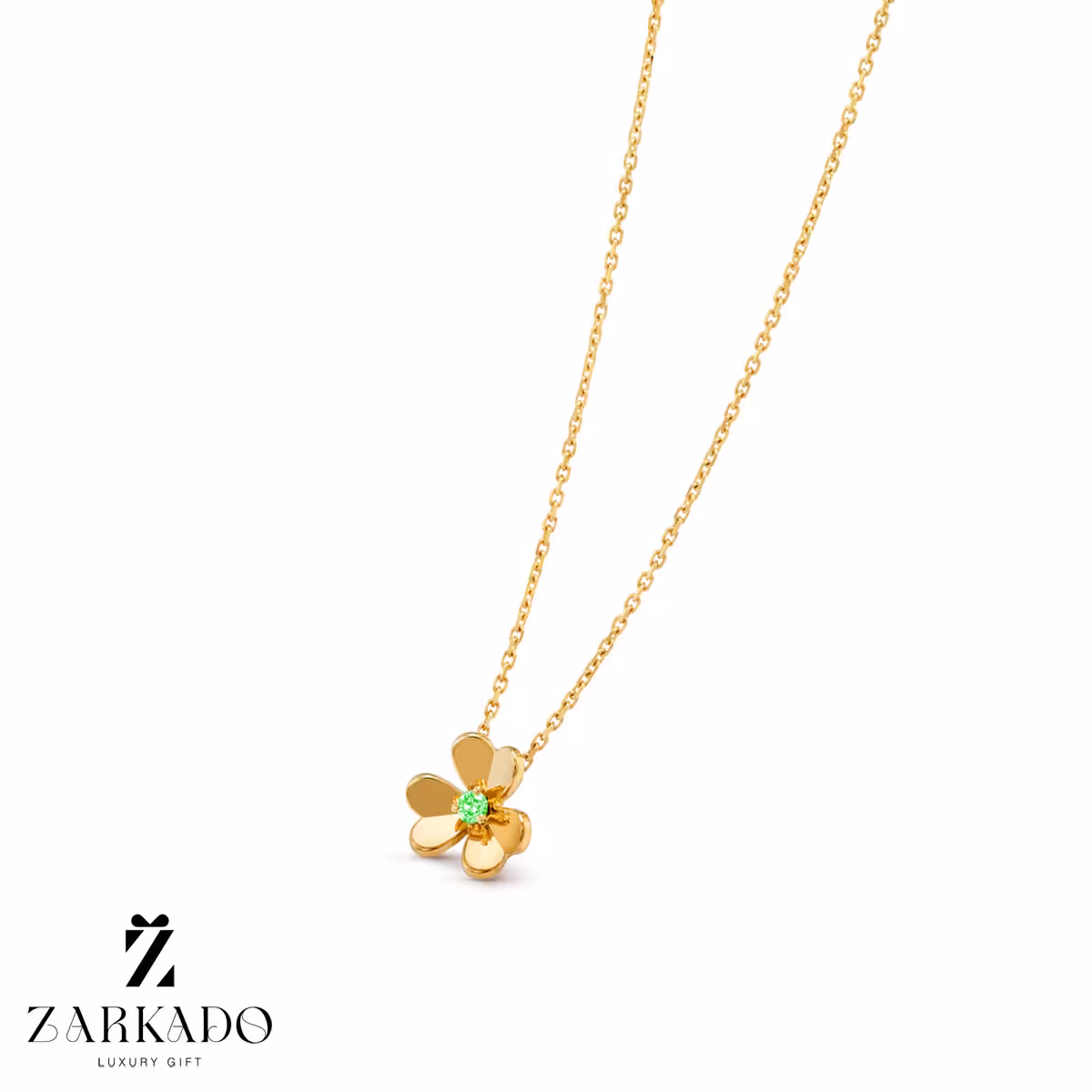 گردنبند طلا طرح گل ونکلیف نگین سبز کد N9189