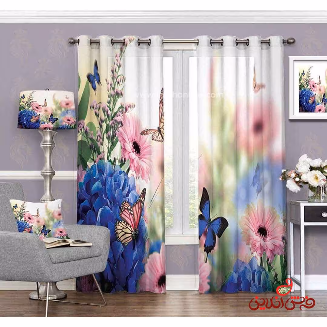پرده طرح گل و پروانه کد 3492
