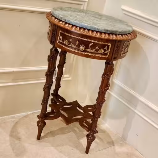 میز تلفن گرد قهوه ای