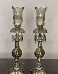 شمعدانی نقره ای مات بدنه طرح دار