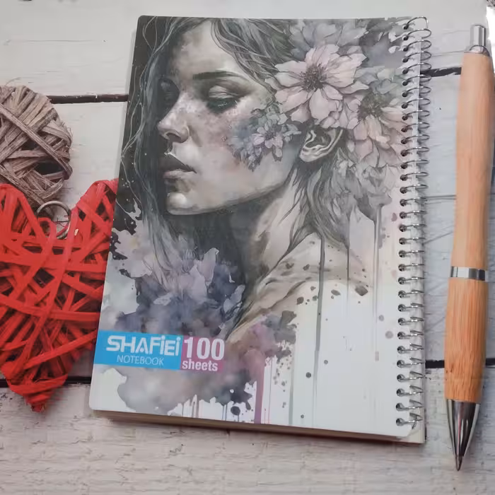 دفتر مشق 100 برگ سیمی شفیعی طرح دختر کلاسیک جلد طلقی