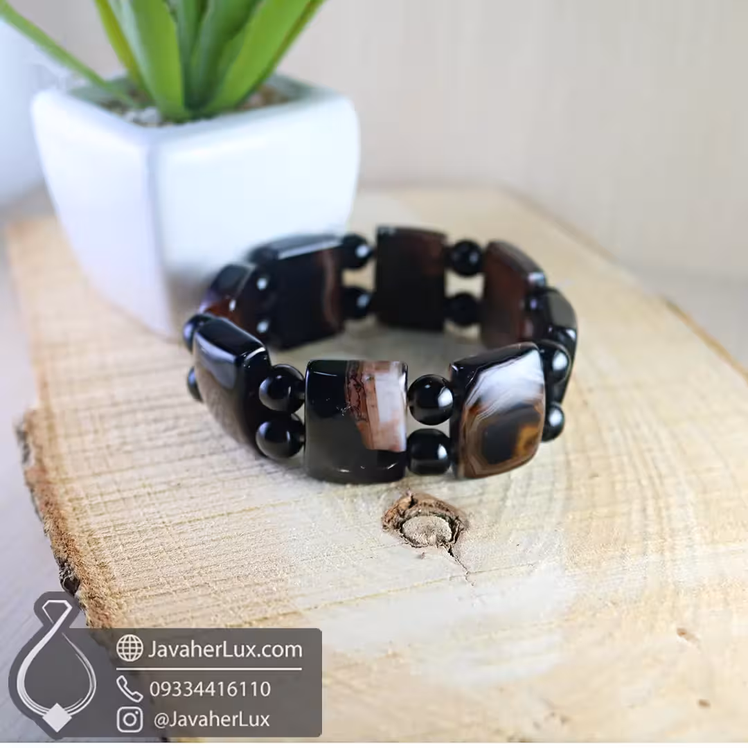 دستبند سنگی عقیق اصل سلیمانی معدنی _ کد : 400698