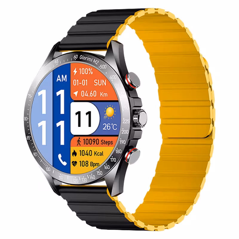 ساعت هوشمند گلوریمی مدل M2 دارای قابلیت های قابلیت مکالمه مستقیم، قابلیت مکالمه از طریق بلوتوث بند سیلیکون | کالا مکس