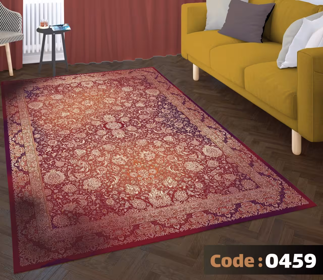 کاورفرش روفرشی دورکشدار گوشه لیفه ای لاکی ، آبی و متنوع کد 0459