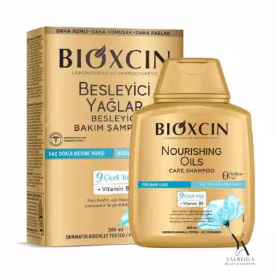 شامپو بدون سولفات و ضد ریزش بیوکسین Bioxcin حاوی 9 روغن مغذی مناسب موهای خشک و آسیب دیده حجم 300 میل