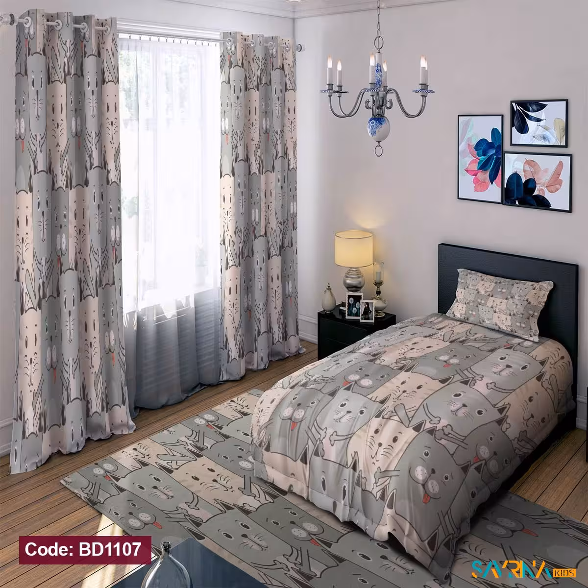ست اتاق خواب دخترانه طرح گربه کد BD1107