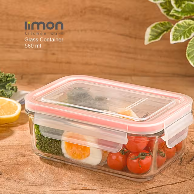 ظرف مستطیل شیشه ای 580 میلی یلتر لیمون