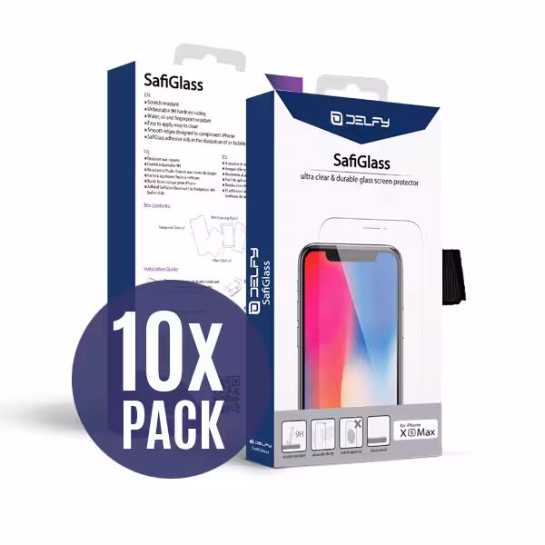دلفی پک 10 تایی گلس محافظ صفحه نمایش مدل SafiGlass Screen Protector آیفون ایکس اس مکس - Hiapple.ir