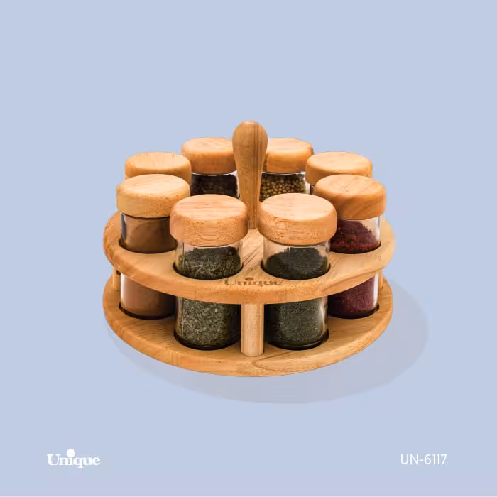 جا ادویه 8تایی گردان تخت گردان گردچوبی یونیک کد 6117