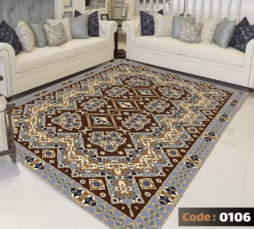 کاورفرش روفرشی دورکشدار گوشه لیفه ای طوسی کرم کد 0106
