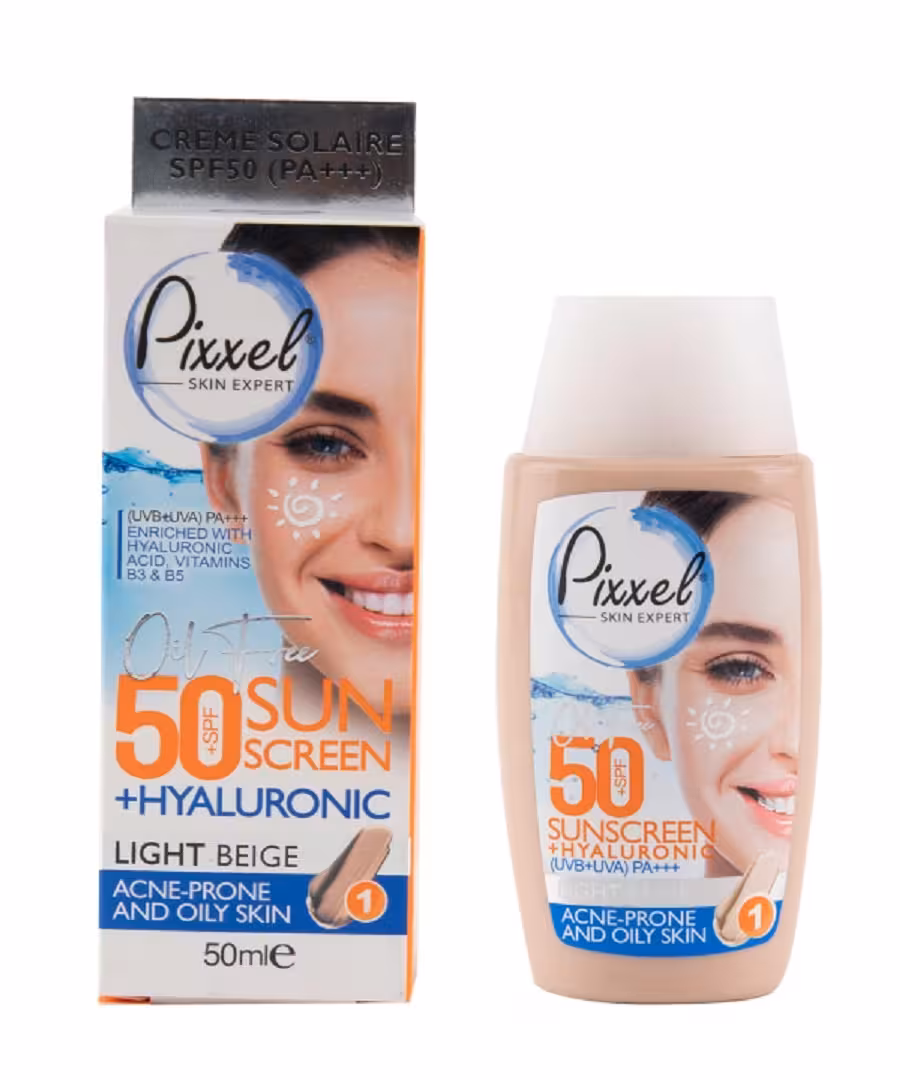 کرم ضد افتاب رنگ بژ روشن مناسب پوست چرب و جوش دار SPF50 پیکسل
