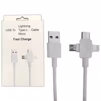 کابل شارژ 3 کاره میکرو Type C آیفون فست پک سفید