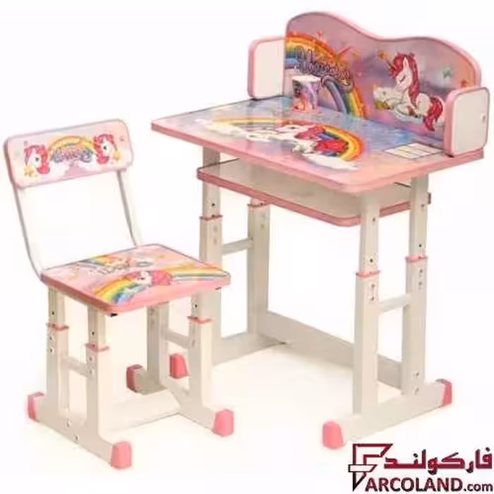 ست میز تحریر و صندلی پیچی طرح اسب تک شاخ (یونیکورن) کد 7