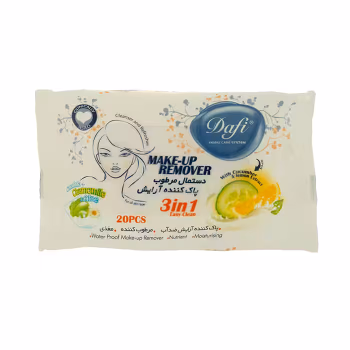 دستمال مرطوب پاک کننده آرایش دافی بسته 20 عددی