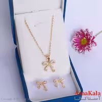 نیم ست زنانه شامل گردنبند و گوشواره  استیل مدل پاپیون نگینی  کد NIM14715W