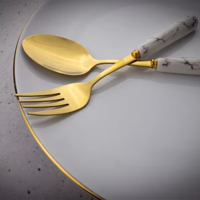 ست قاشق و چنگال 12 پارچه مدل دسته سرامیکی