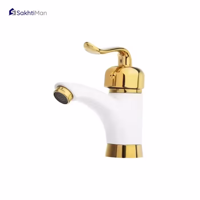 شیر روشویی سفید طلایی مدل قاجاری