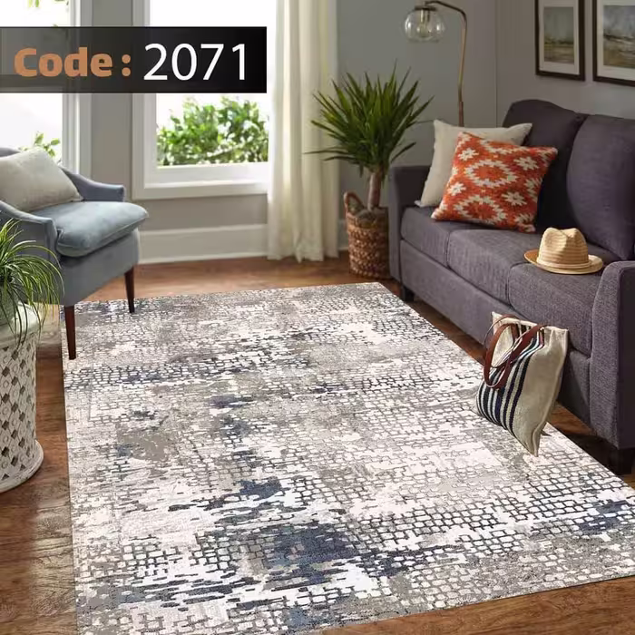 کاورفرش روفرشی دورکشدار گوشه لیفه ای طوسی کرم کد 2071