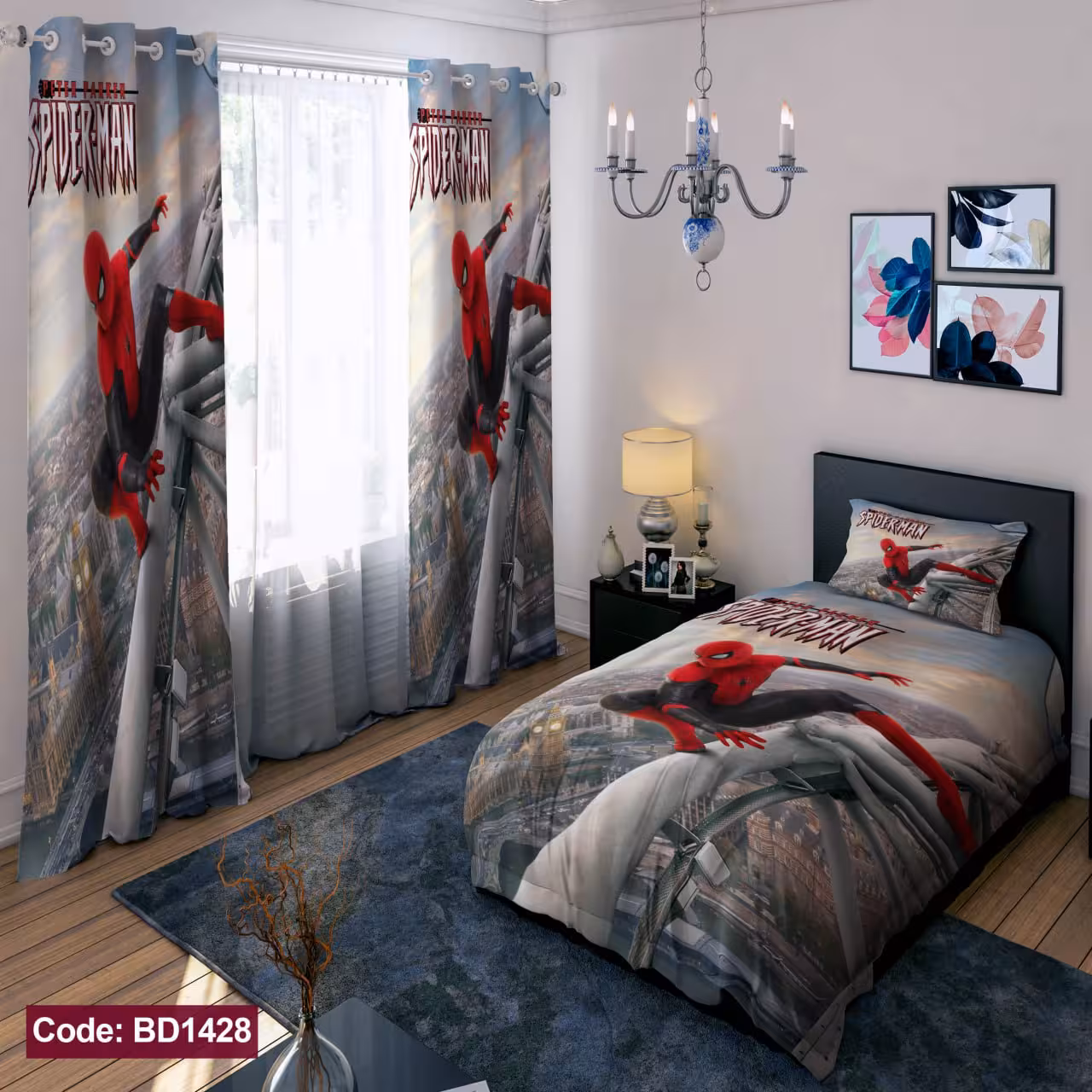 پرده پانچی مخمل چاپی پسرانه کد 1428