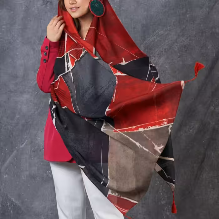 شال پاییزه صابونی منگوله دار رنگ قرمز  کد2