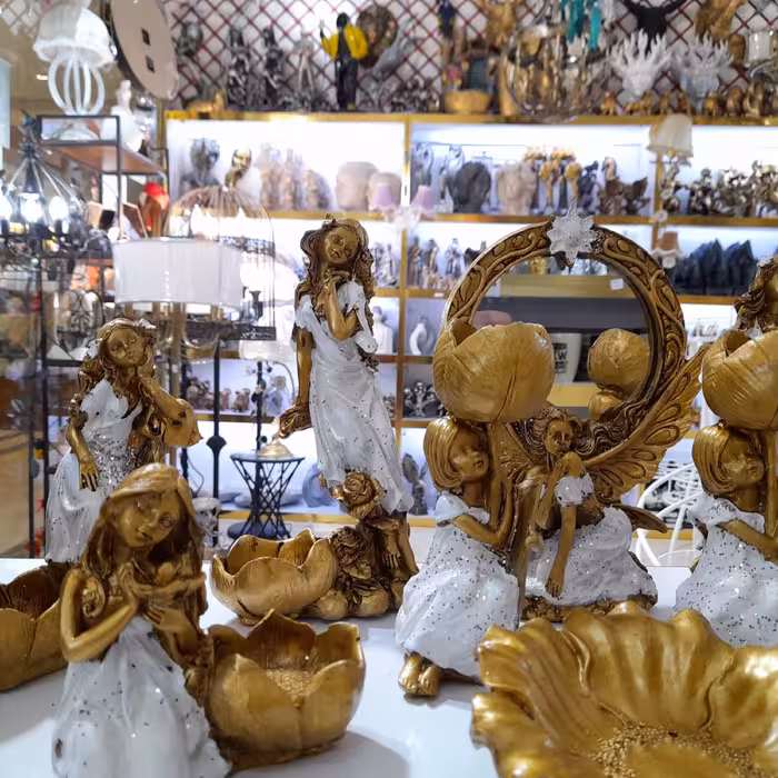 مجسمه هفت سین فرشته پلی استری، هفت سین 10 تکه طرح فرشته کد 01 رنگ سفید طلایی ، هفت سین فرشته پلی استری کیفیت عالی