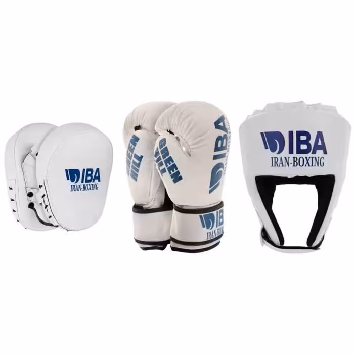 دستکش بوکس گرین هیل مدل aiba pro 2000 به همراه کلاه و میت رزمی بسته 4 عددی