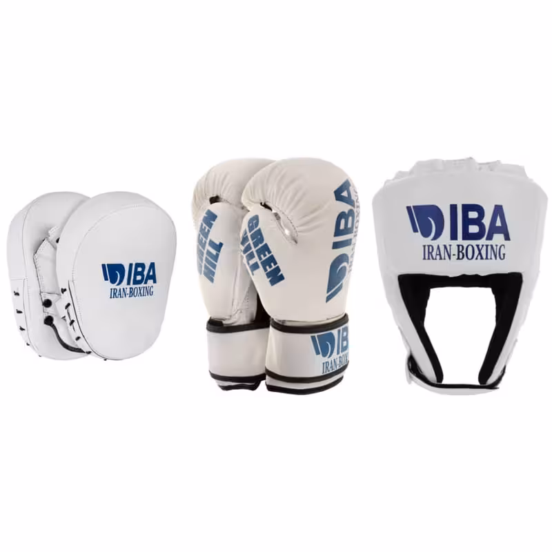 دستکش بوکس گرین هیل مدل aiba pro 2000 به همراه کلاه و میت رزمی بسته 4 عددی