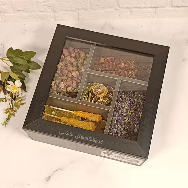 جعبه تی بگ چوبی 5 خانه طوسی