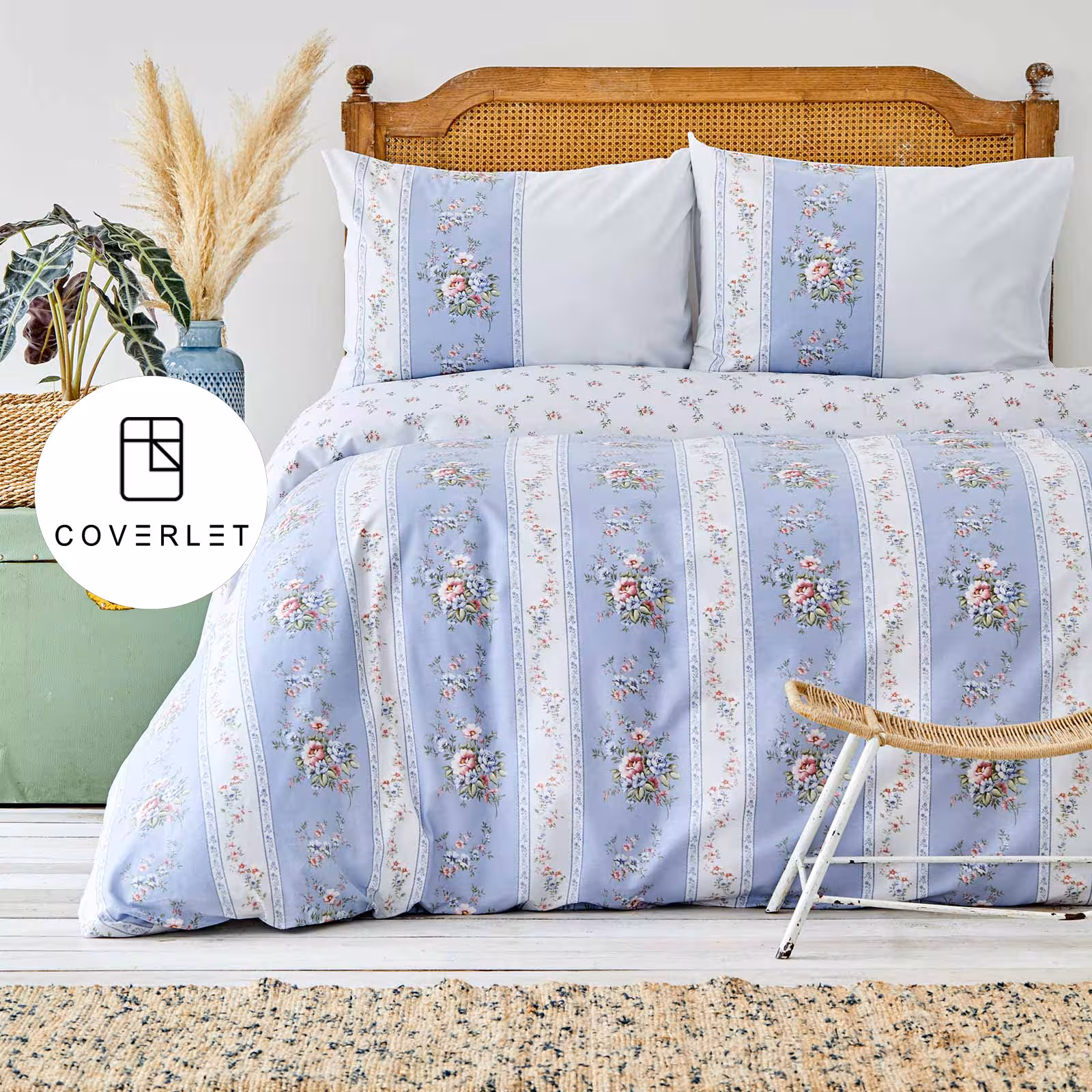 روتختی آبی گل‌دار کاوری دونفره مدل Loreta Mavi