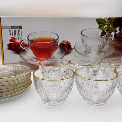 سرویس چایخوری ونیز لب طلا 12 پارچه