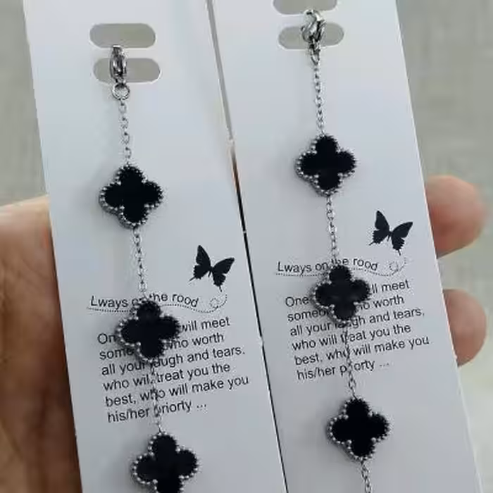 دستبند ونکلیف استیل نقره ای رنگ ثابت (مشکی)