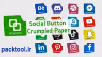 دانلود پروژه آماده انواع دکمه فضای مجازی با افکت کاغذ مچاله افتر افکت Social Button Crumpled Paper - پک تول