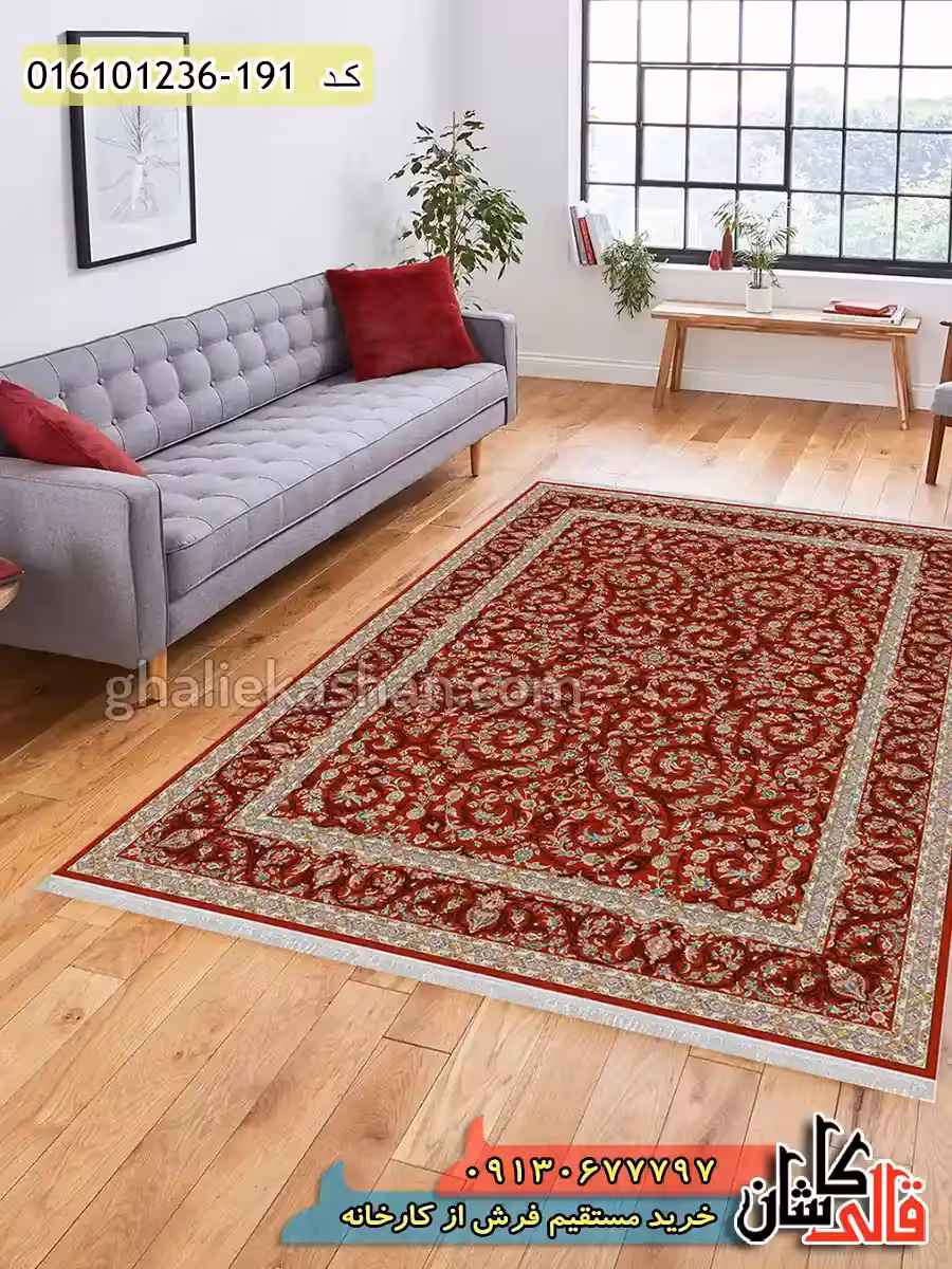فرش 1200 شانه طرح افشان گل ها زمینه قرمز لاکی کاشان