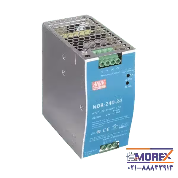 منبع تغذیه 24 ولت 10 آمپر مینول | MEAN WELL مدل NDR-240-24