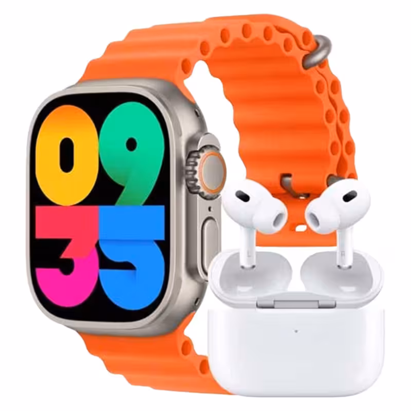 ساعت هوشمند مدل KW22 ULTRA به همراه ایرپاد دارای قابلیت های صفحه نمایش رنگی، صفحه نمایش لمسی، کنترل سطح اکسیژن خون، قابلیت مکالمه از طریق بلوتوث، پشتیبانی از زبان فارسی در منو و سیستم‌عامل بند سیلیکون | کالا مکس