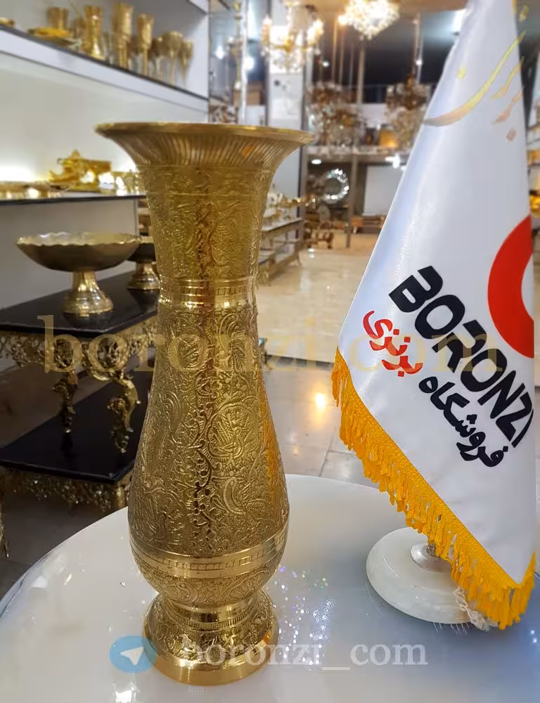 گلدان برنجی هندی طرح طاووس استوانه