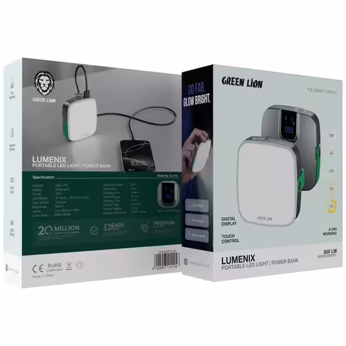 چراغ ال ای دی به همراه پاور بانک قابل حمل لومنیکس گرین Green Lion Lumenix Portable LED Light with Power Bank