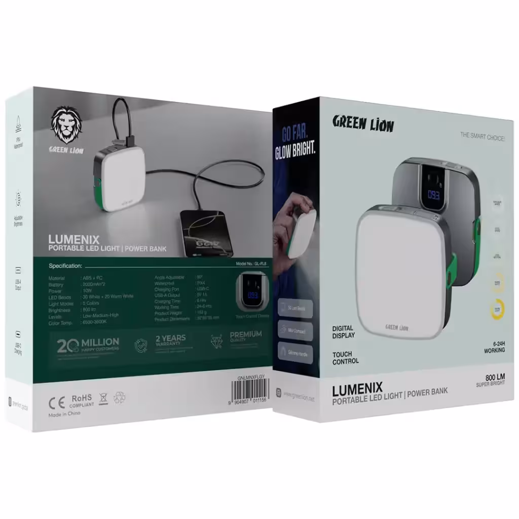 چراغ ال ای دی به همراه پاور بانک قابل حمل لومنیکس گرین Green Lion Lumenix Portable LED Light with Power Bank