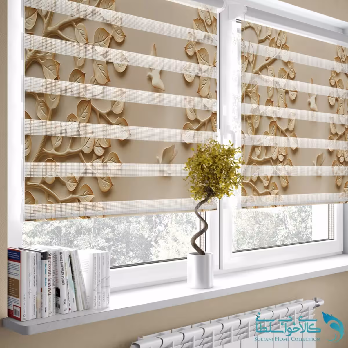 پرده زبرا طرح برگ آشپزخانه کد T293