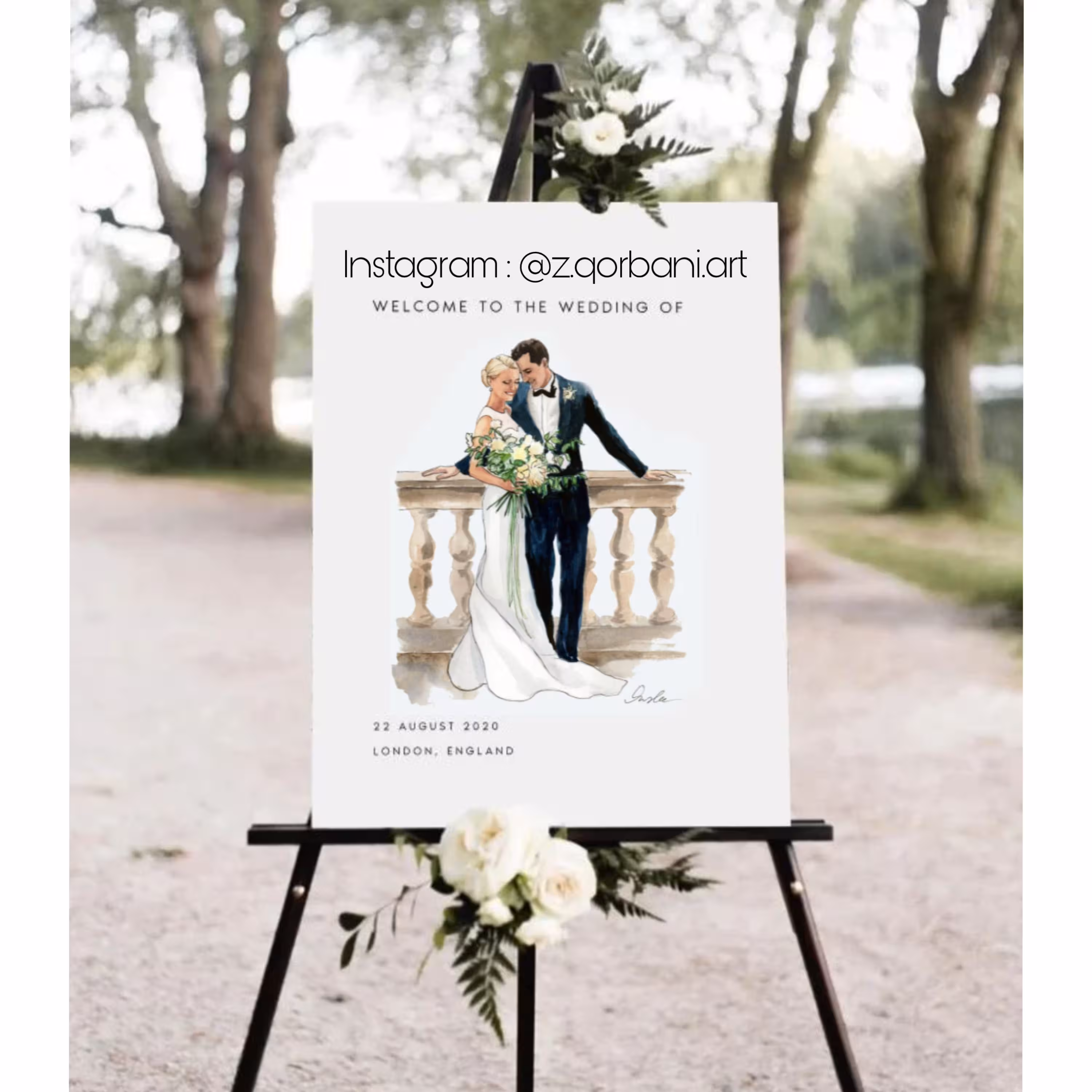 تابلوی نقاشی عروس و داماد ویژه تابلوی یادبود یا تابلوی امضا کد 0010