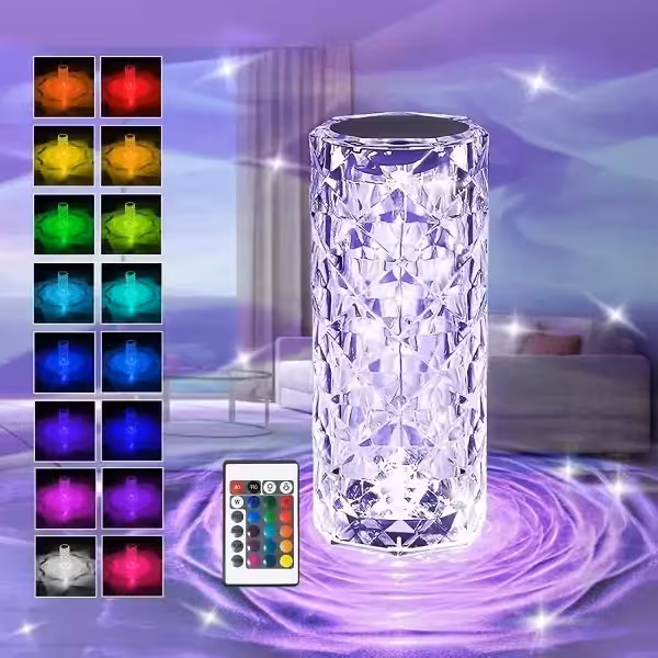 چراغ خواب شارژی کریستالی طرح رز