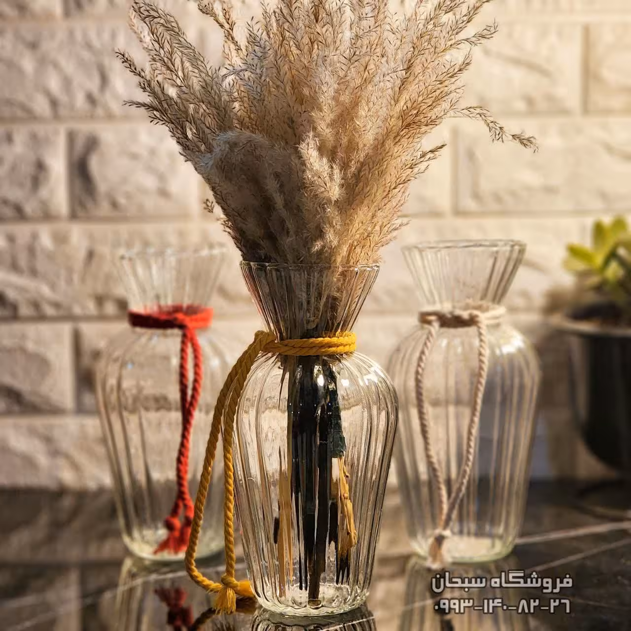 گلدان شیشه ای بند دار طرح کدو