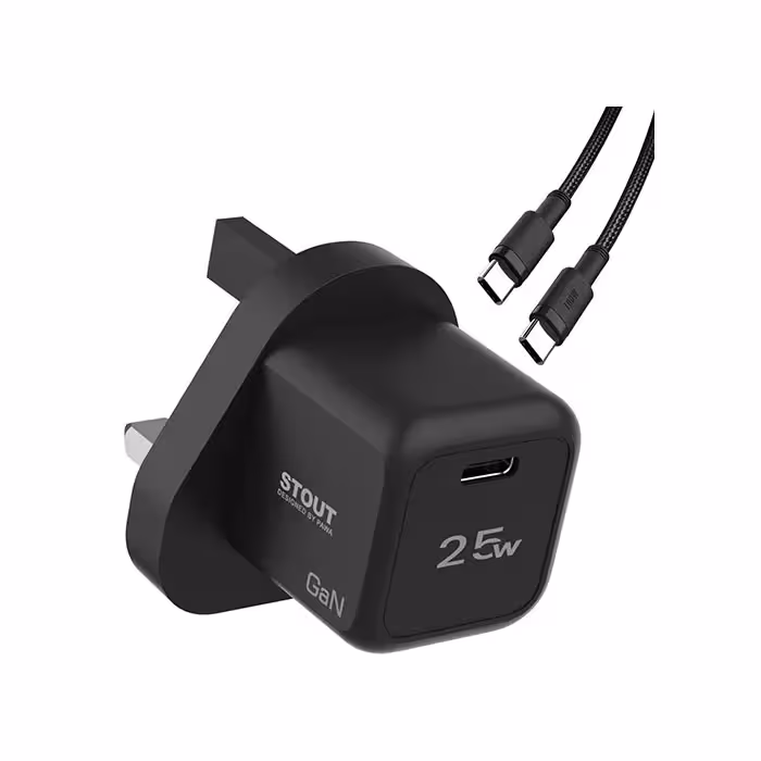 شارژر دیواری 25 وات 3 پین پاوا Pawa مدل Stout Gan PW-GN25UK به همراه کابل تایپ C