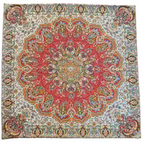 رومیزی مربع ترمه ابریشم کد TRM174 نفیس رنگ قرمز آستر زرشکی مغزی دوزی