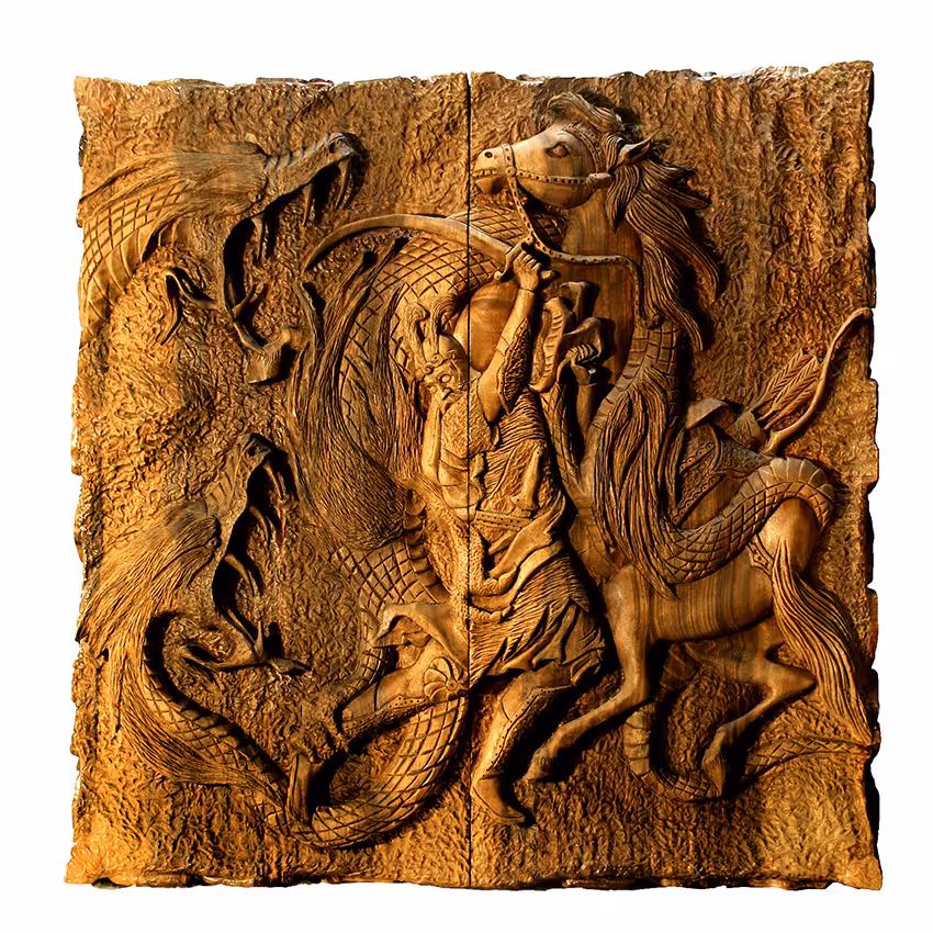 تخته نرد و شطرنج منبت کاری چوب گردو طرح رستم و اژدها کد k140044