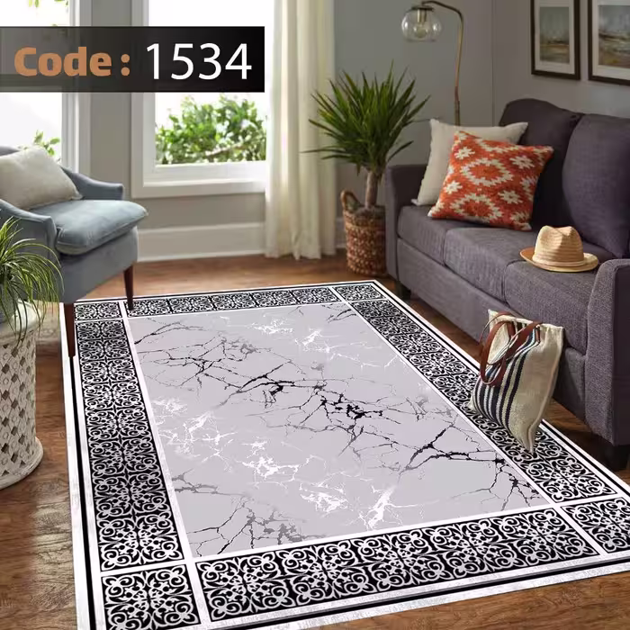 کاورفرش روفرشی دورکشدار گوشه لیفه ای طوسی کرم کد 1534