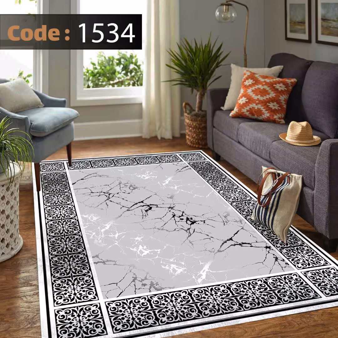 کاورفرش روفرشی دورکشدار گوشه لیفه ای طوسی کرم کد 1534