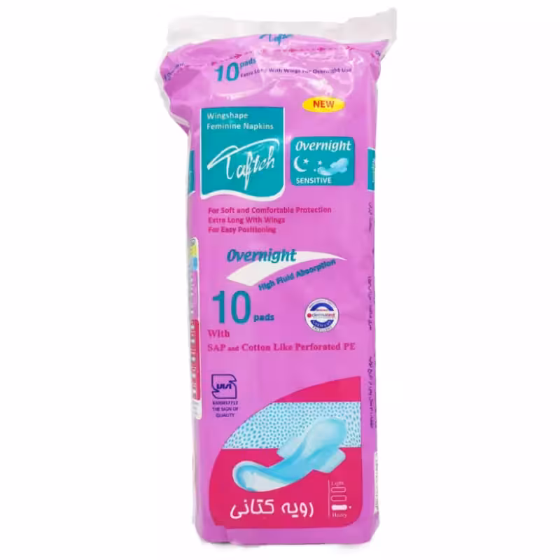 نوار بهداشتی تافته مدل کتان بالدار ویژه شب بسته 10 عددی