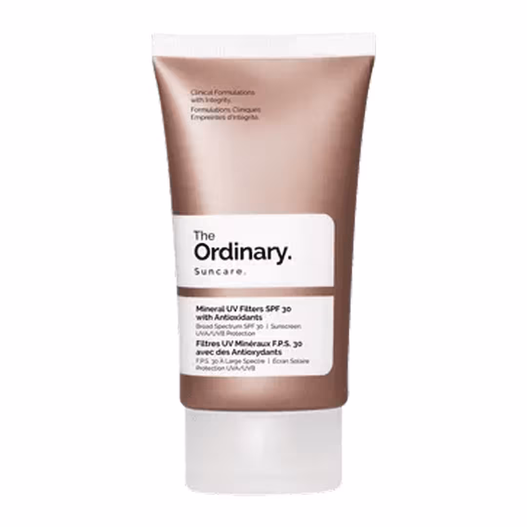 ضدآفتاب فیلترهای UV معدنی با SPF 30 و آنتی‌اکسیدان‌ها